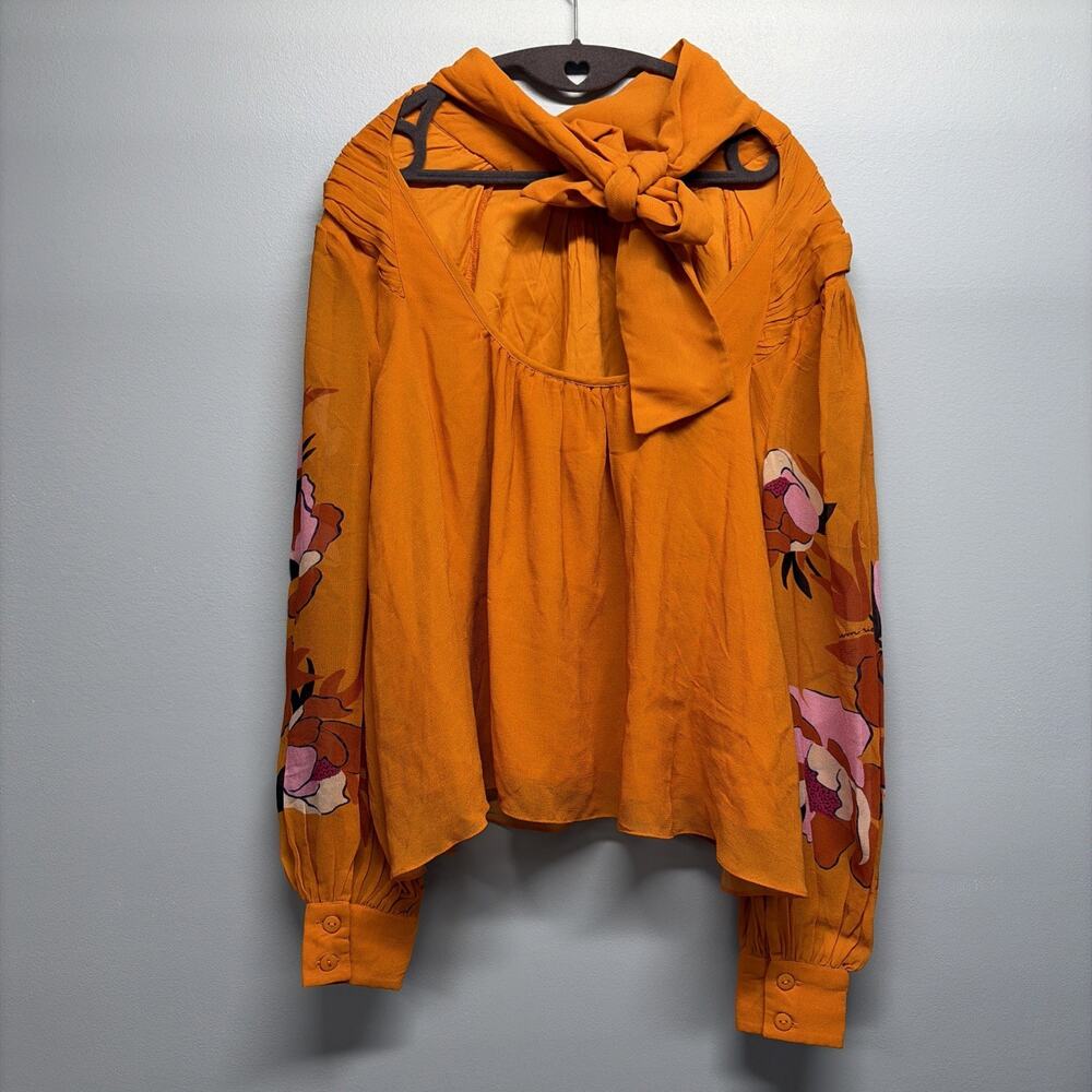 Farm Rio Anthropologie NWT - Orange Long Sleeve Blouse Size XS - Picture 2 of 5